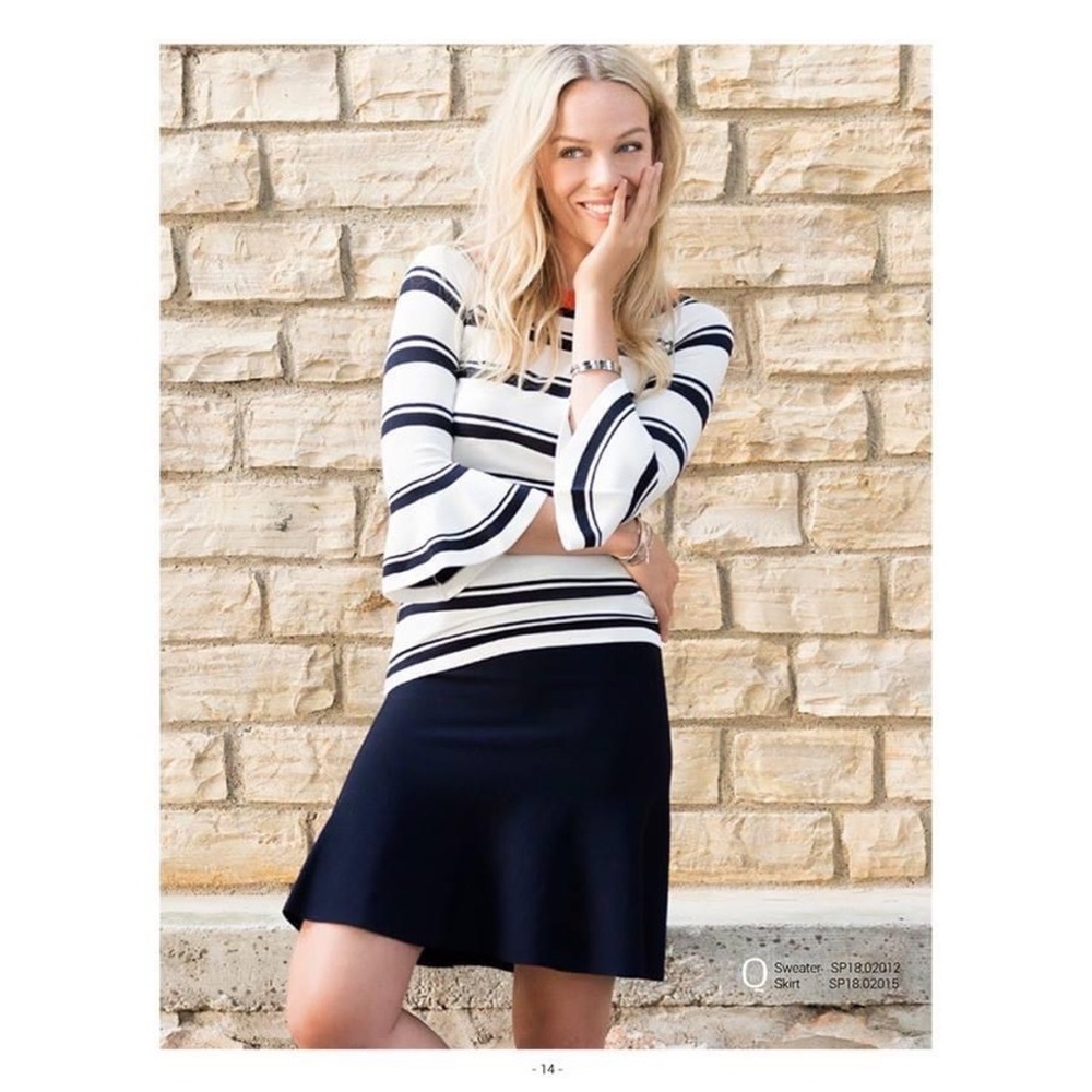 Esqualo Women's Striped Crewneck Bell Sleeve Top